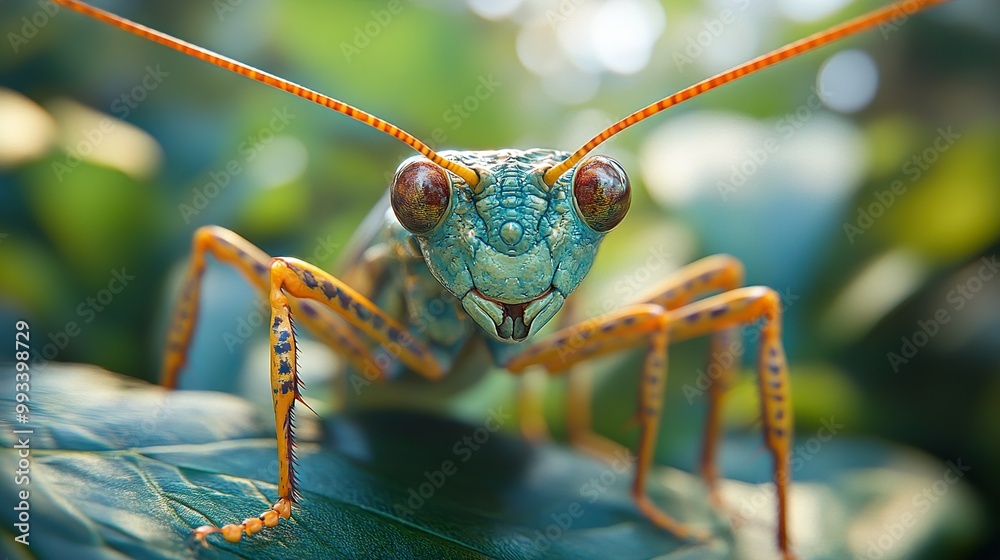 Close-up of a Vibrant Blue and Orange Insect on a Leaf Close-up of a Vibrant Blue and Orange Insect on a Leaf