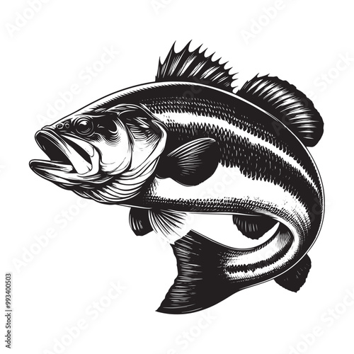 Large Mouth Bass fish vector illustration