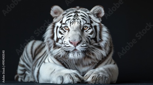 Portrait of a white tiger on a black isolated background