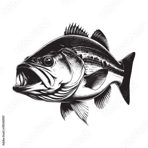 Large Mouth Bass fish vector illustration