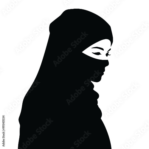 Woman in Hijab Headscarf Silhouette Vector Illustration Transparent Background