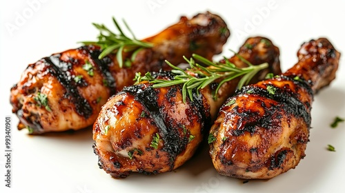 Grilled Chicken Legs with Rosemary and Parsley on a White Plate photo