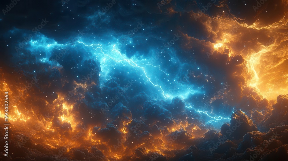 Fototapeta premium a dramatic image of a bright blue lightning bolt slicing through a dark cloudy sky capturing the fierce energy and aweinspiring beauty of a storm