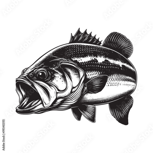 Large Mouth Bass fish vector illustration