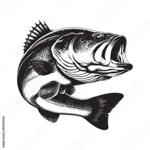 Large Mouth Bass fish vector illustration