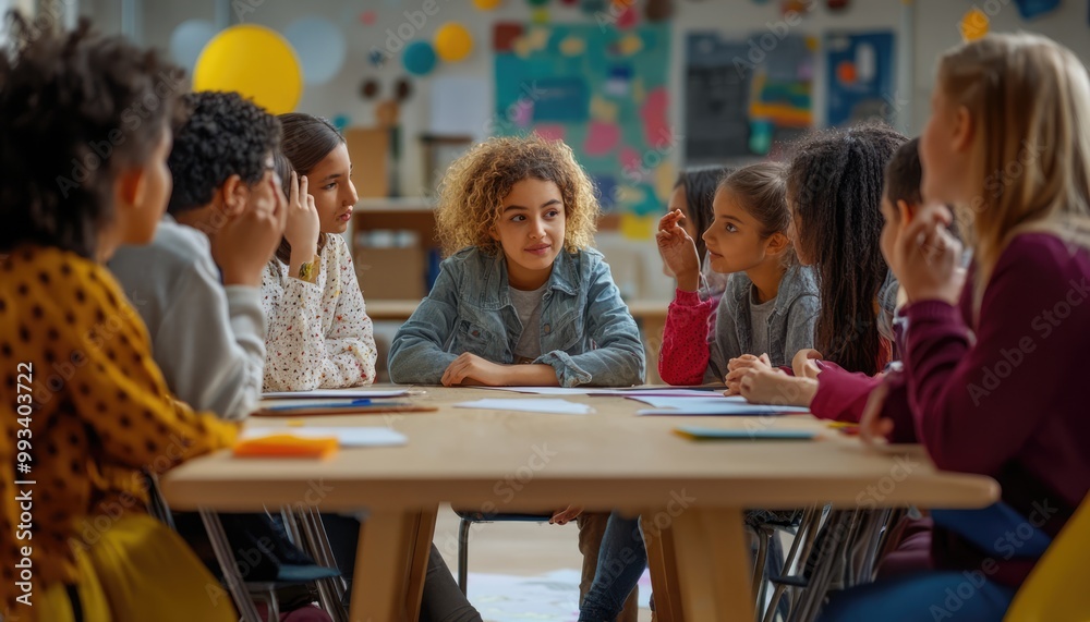 Fototapeta premium Children Listening and Learning in School Classroom