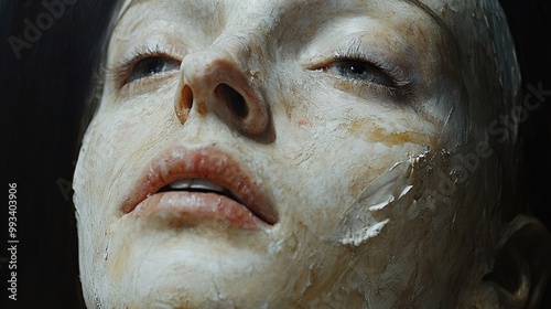 Close-Up Portrait of a Woman with White Makeup