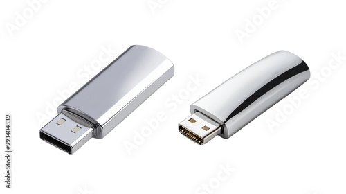 silver USB Flash Drive isolated on transparent background