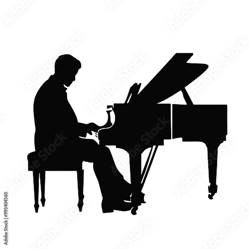 Piano Musician Silhouette Vector Illustration Transparent Background