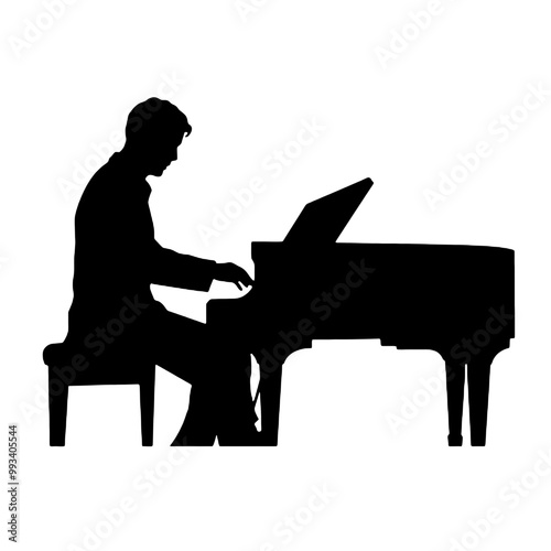 Pianist Silhouette Vector Illustration Transparent Background