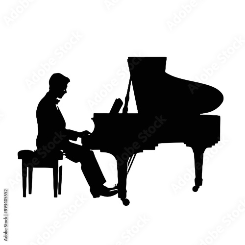 Pianist Silhouette Vector Illustration Transparent Background