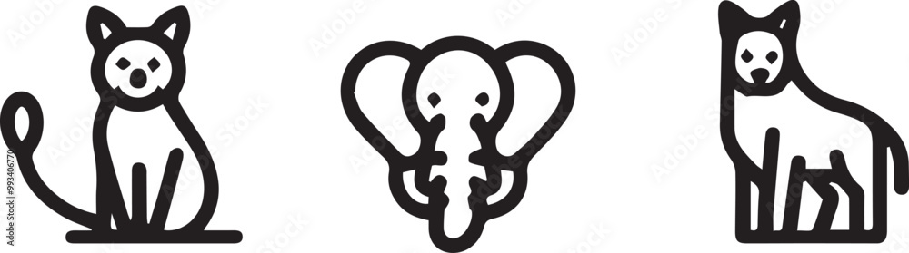 Set animal icons line style vector Set animal icons line style vector