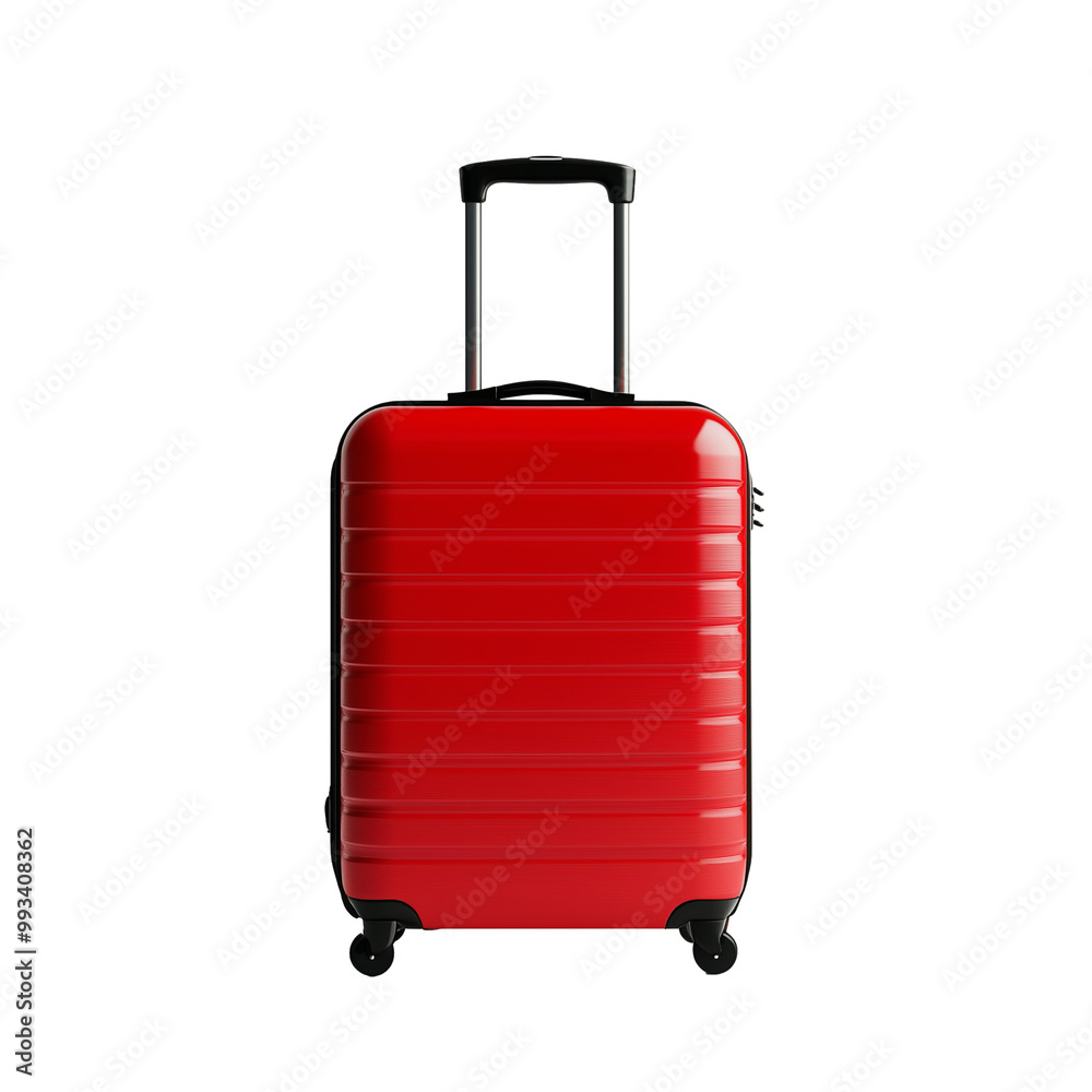 red travel suitcase isolated on transparent background