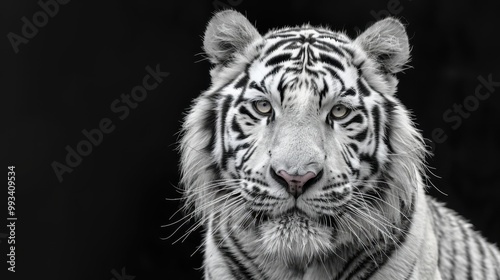 Portrait of a white tiger on a black isolated background