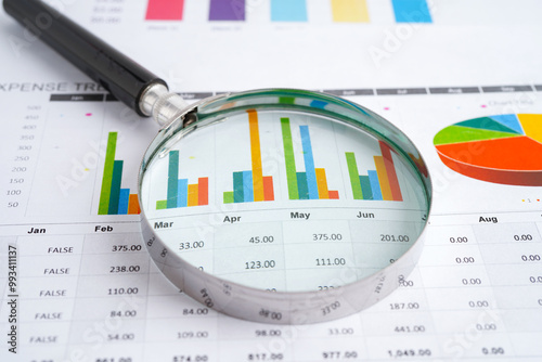 Magnifying glass on charts graphs paper. Financial development, Banking Account, Statistic, Investment Analytic research data economy.