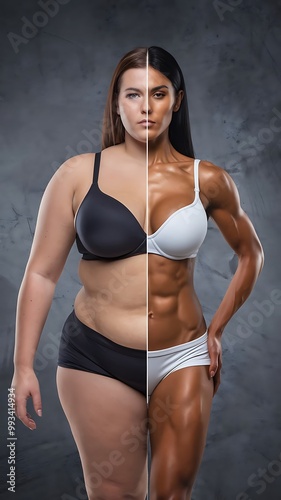 Before and after weight transformation fitness woman body change comparison