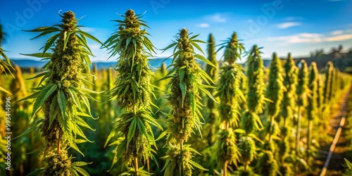 Natural hemp plants drying in the sun, showcasing the texture and beauty of organic agriculture