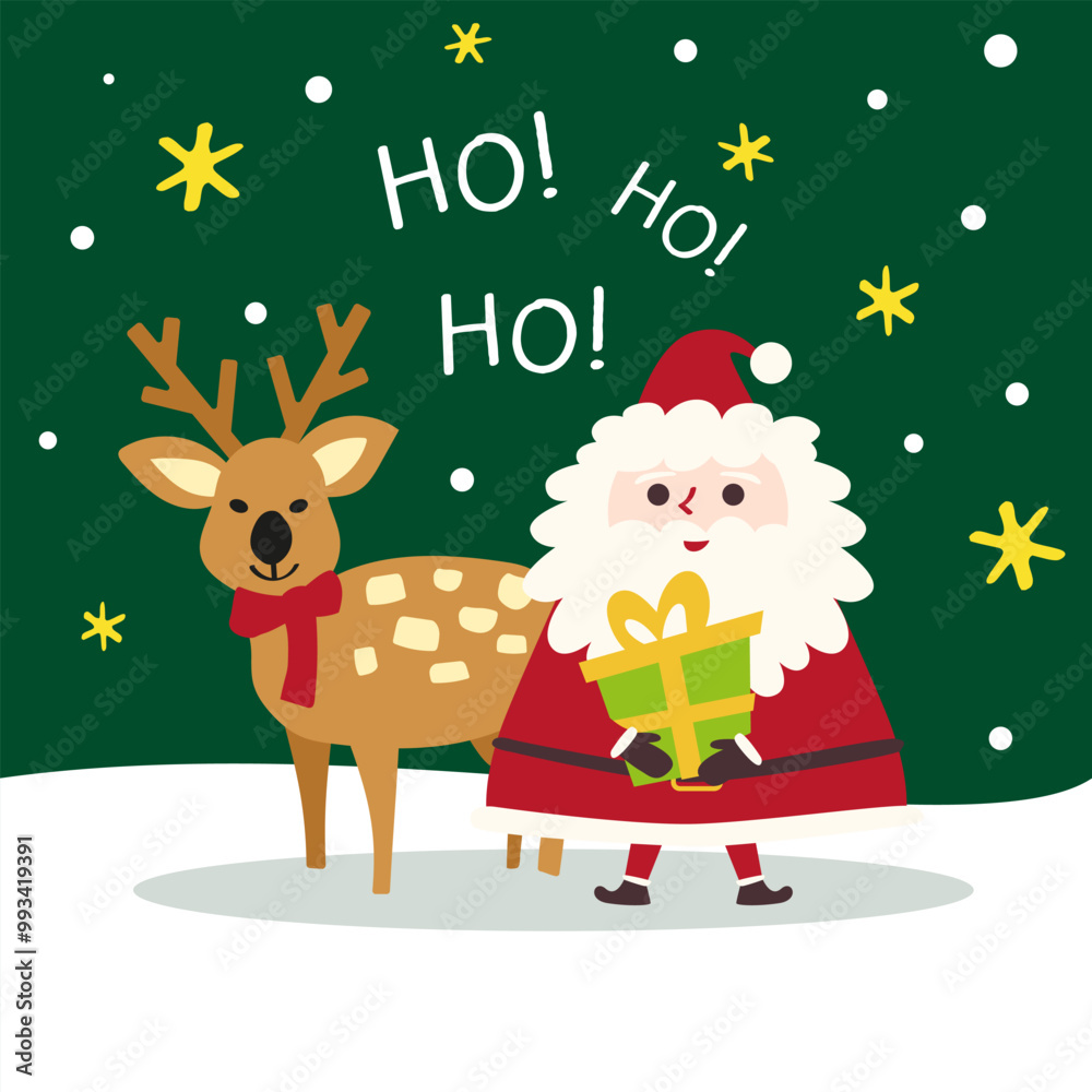 Hand-Drawn Christmas Holiday Concept illustration.Santa Claus, Deer Character.New year Greeting Card. Hand-Drawn Christmas Holiday Concept illustration.Santa Claus, Deer Character.New year Greeting Card.