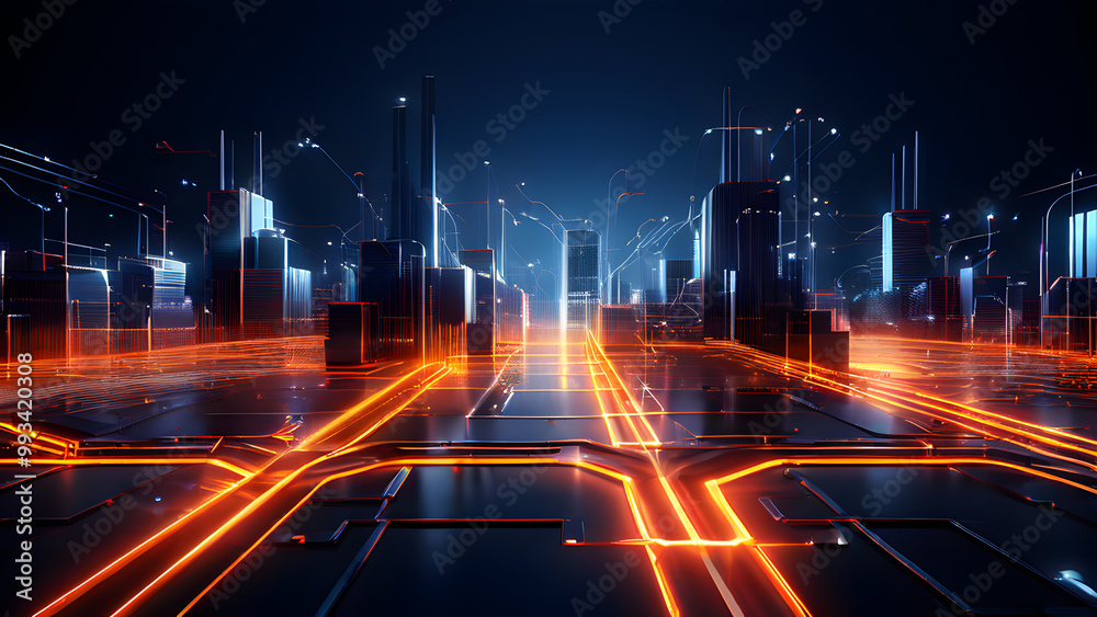3D rendering of an abstract electrical design made of lines and planes. 3D rendering of an abstract electrical design made of lines and planes.