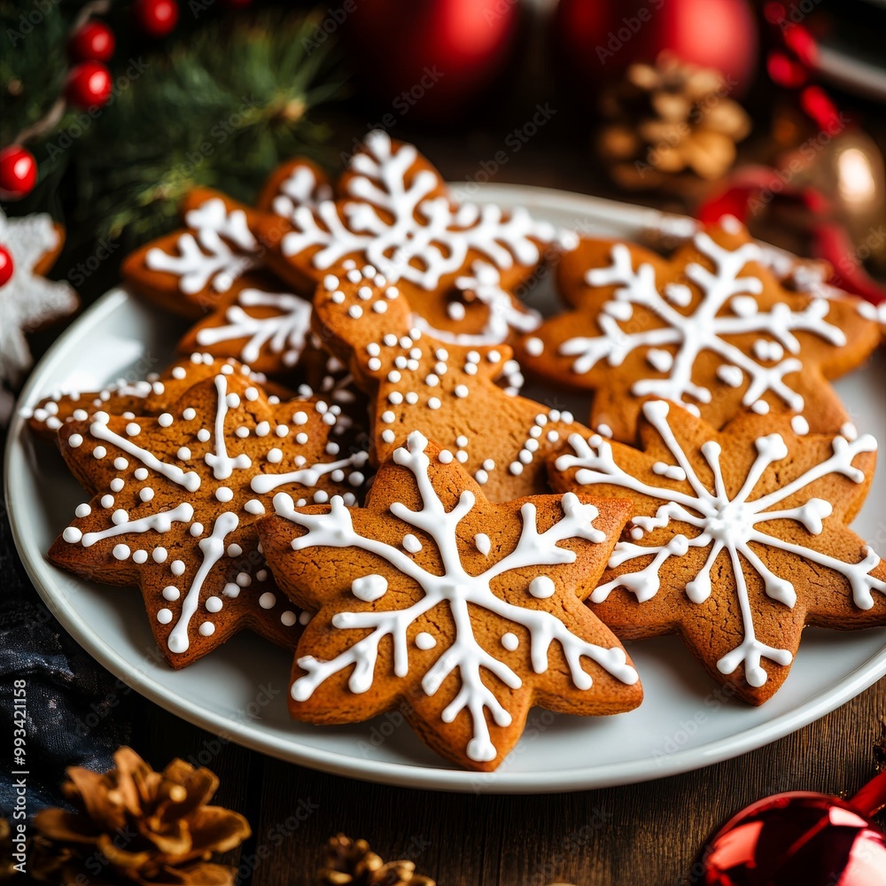 A zoom shot of an illustration of Christmas cookies with gingerbread and icing in 3D A zoom shot of an illustration of Christmas cookies with gingerbread and icing in 3D