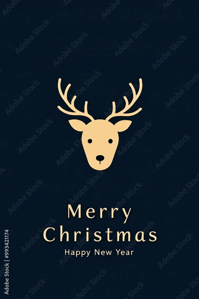 Minimalist Merry Christmas and Happy New Year with reindeer icon Minimalist Merry Christmas and Happy New Year with reindeer icon
