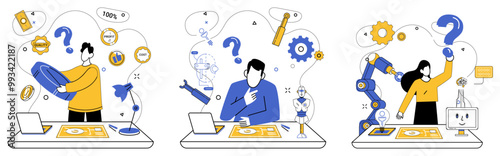 Innovation strategy vector illustration. Mission-focused planning is map guiding businesses through labyrinth success Innovation strategy is architect drawing blueprints for castle business efficiency