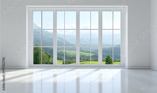 Scenic Landscape Through Modern Window with Natural Light design