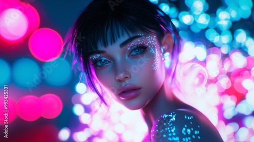 Close-Up Portrait of Young Woman with Futuristic Cyber Aesthetic