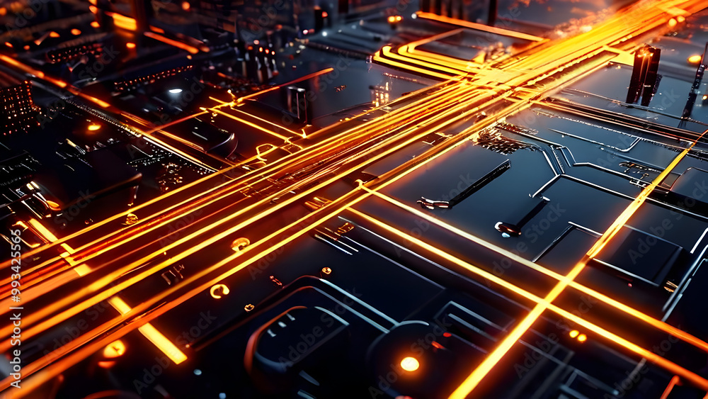 3D rendering of an abstract electrical design made of lines and planes. 3D rendering of an abstract electrical design made of lines and planes.