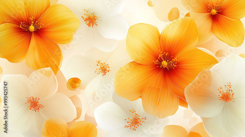 Vibrant Floral Design Featuring Yellow and Orange Blooms on White