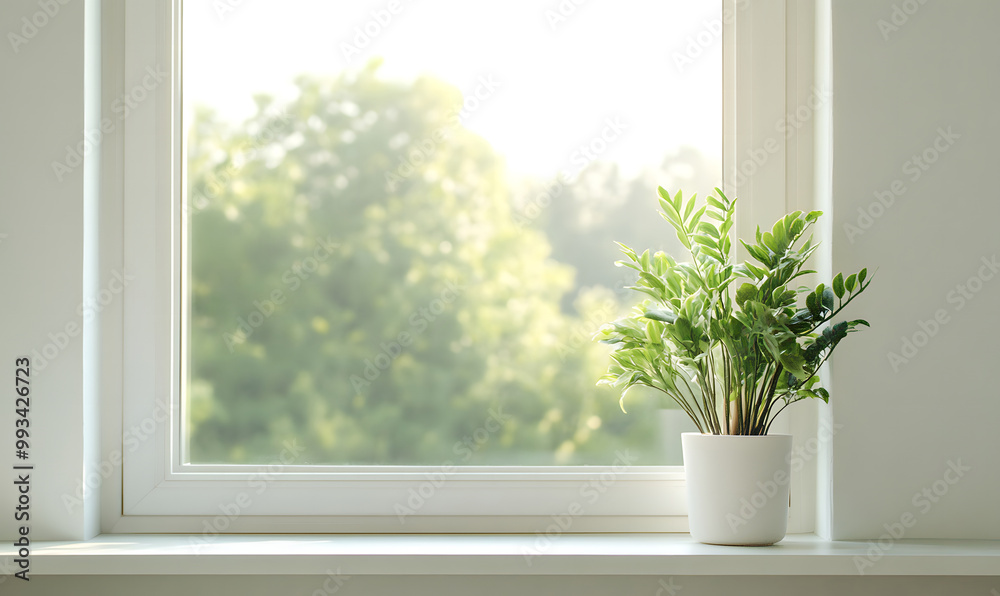 Fototapeta premium Scenic Landscape Through Modern Window with Natural Light design