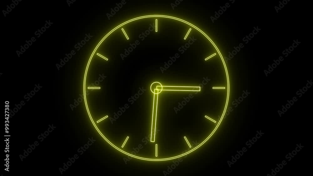 glowing neon yellow color clock animation icon watch dial wall clock hours reminder circle timer animated on black background glowing neon yellow color clock animation icon watch dial wall clock hours reminder circle timer animated on black background
