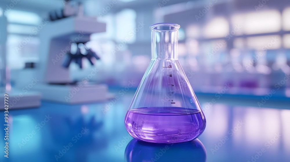 Erlenmeyer Flask with Purple Liquid in a Laboratory Setting Erlenmeyer Flask with Purple Liquid in a Laboratory Setting