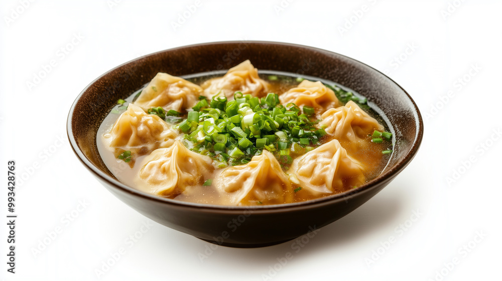 Delicious dumplings in savory broth topped with fresh green onions create comforting and flavorful dish. Perfect for cozy meal or sharing with friends. Delicious dumplings in savory broth topped with fresh green onions create comforting and flavorful dish. Perfect for cozy meal or sharing with friends.