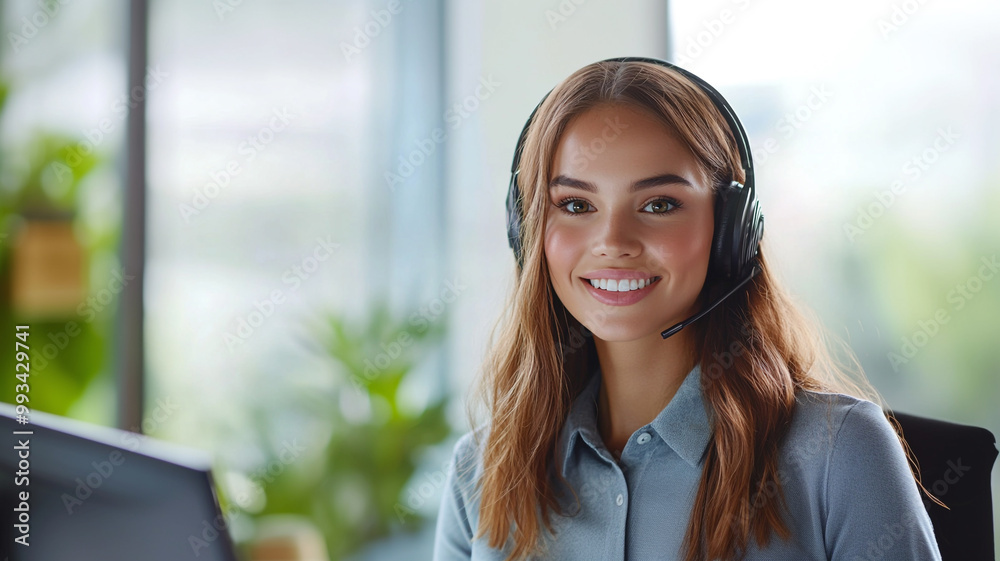 customer support, female smiling in headset isolated white background customer support, female smiling in headset isolated white background