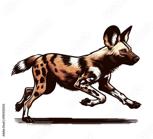 African wild dog hand drawn vintage vector