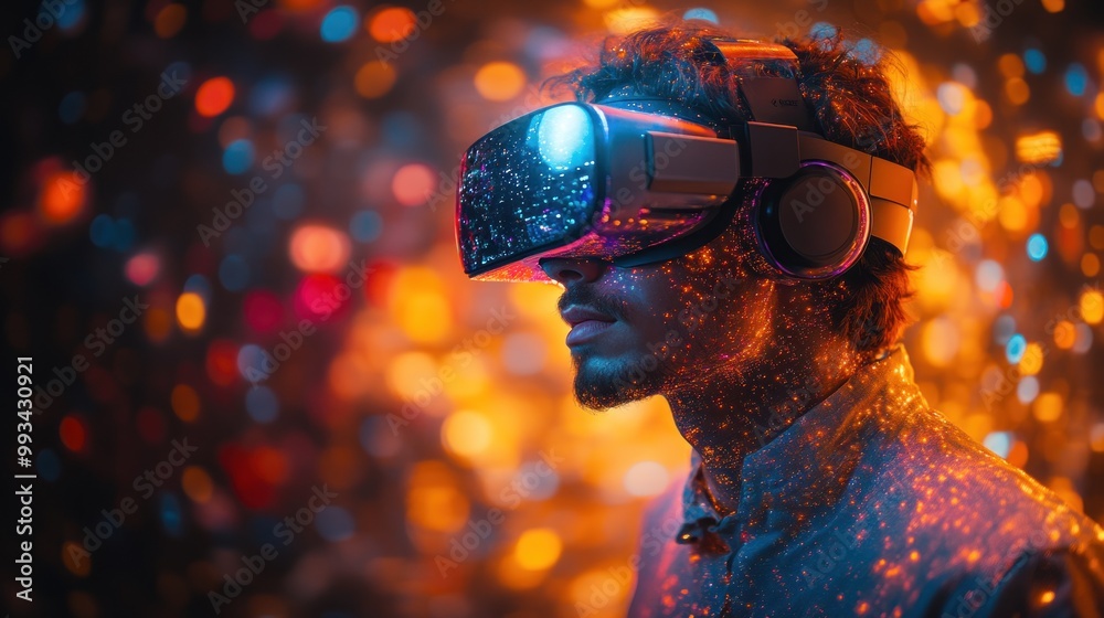 Man Immersed in Virtual Reality Man Immersed in Virtual Reality