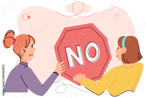 Refuse vector illustration. The refuse metaphor highlights barriers can be present in communication when one party refuses to listen Behavior plays crucial role in how we express our emotions