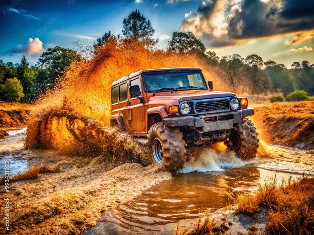 Powerful Mud Truck in Action Overcoming Obstacles in a Rugged Off-Road Environment Wallpaper Powerful Mud Truck in Action Overcoming Obstacles in a Rugged Off-Road Environment Wallpaper