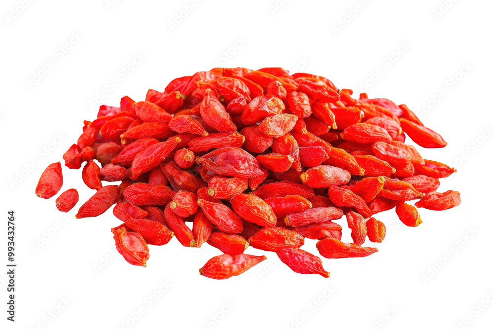 Dried goji berries piled high on a white background Dried goji berries piled high on a white background