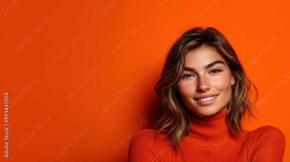 Confident Woman in Orange - Minimalist Portrait on Bold Background Confident Woman in Orange - Minimalist Portrait on Bold Background