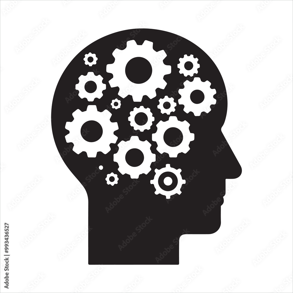 Gear in head icon silhouette on white background
Gear in head icon silhouette on white background
