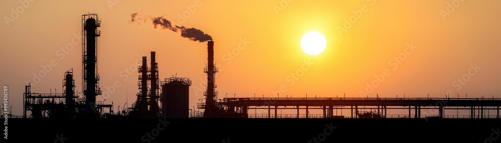 Silhouetted industrial structures against a stunning sunset, showcasing the beauty of industry and nature's harmony. Silhouetted industrial structures against a stunning sunset, showcasing the beauty of industry and nature's harmony.