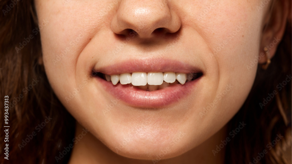 Close-up of woman's smiling mouth with visible clean teeth, highlighting dental care and natural beauty. Detailed photo. Concept of beauty, fashion, appearance, self care, whitening teeth. Ad Close-up of woman's smiling mouth with visible clean teeth, highlighting dental care and natural beauty. Detailed photo. Concept of beauty, fashion, appearance, self care, whitening teeth. Ad