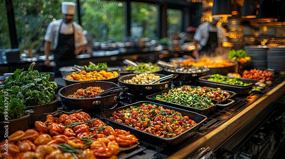 Obraz premium Delicious Buffet Food Restaurant Catering Catering Service Fresh Food Healthy Meal Gourmet Catering Food Photography
