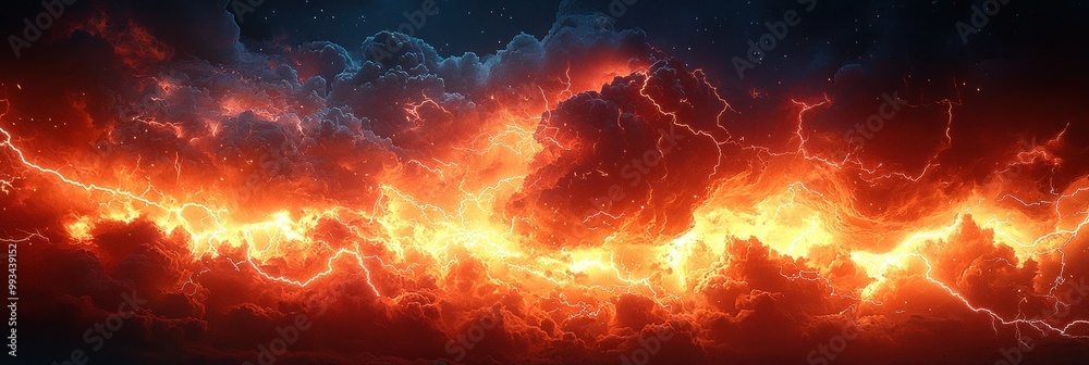 Fiery cosmic storm with glowing red and orange lightning illuminating turbulent clouds in a dramatic outer space scene Generative AI Fiery cosmic storm with glowing red and orange lightning illuminating turbulent clouds in a dramatic outer space scene Generative AI
