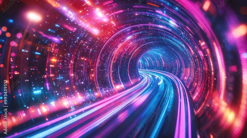 Abstract neon blue and pink light trails in a futuristic tunnel Generative AI Abstract neon blue and pink light trails in a futuristic tunnel Generative AI