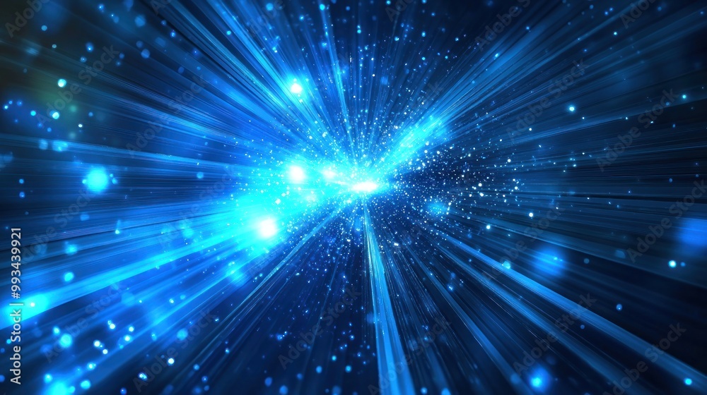 Abstract burst of blue light rays with glowing particles Generative AI Abstract burst of blue light rays with glowing particles Generative AI