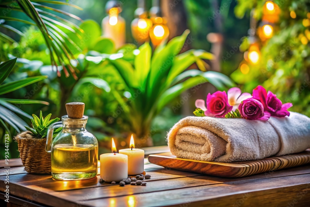 Relaxing Massage Treatment with Essential Oils and Soft Towels in a Spa Setting for Stress Relief Relaxing Massage Treatment with Essential Oils and Soft Towels in a Spa Setting for Stress Relief