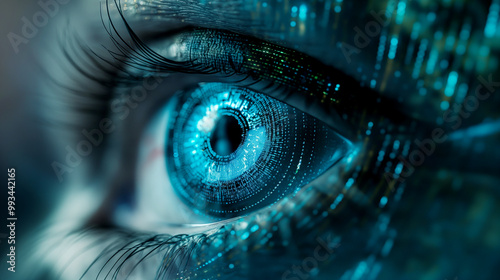  Illustrate a cybernetic eye, Futuristic Vision: The Intersection of Human Eyes and Digital Technology photo